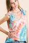 BiBi Circular Tie Dye Knit V Neck Top With Ruffle