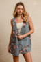 BiBi Floral Print Washed Denim Long Rider Vest