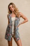 BiBi Floral Print Washed Denim Long Rider Vest