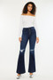 Kancan Button Fly High Rise Distressed Flare Jeans