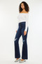 Kancan Button Fly High Rise Distressed Flare Jeans
