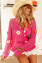 BiBi Flower Patches Open Knit Sweater Cardigan