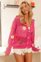 BiBi Flower Patches Open Knit Sweater Cardigan