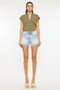 Kancan High Rise Raw Hem Denim Shorts