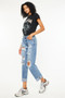 Kancan Mid Rise Distressed Boyfriend Fit Jeans