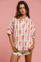 BiBi Bow Ribbon Woven Printed Button Down Shirt