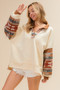 BiBi French Terry Knit and Aztec Print Mixed Top