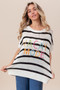 BiBi Vacay Mode Lettering Drop Shoulder Striped Sweater