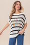 BiBi Vacay Mode Lettering Drop Shoulder Striped Sweater