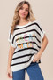 BiBi Vacay Mode Lettering Drop Shoulder Striped Sweater