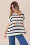 BiBi Vacay Mode Lettering Drop Shoulder Striped Sweater
