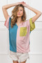 BiBi Slinky Knit Color Block V Neck Front Top