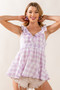 BiBi Ruffled Neckline Sleeveless Check Plaid Peplum Top