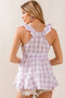 BiBi Ruffled Neckline Sleeveless Check Plaid Peplum Top