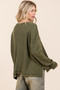 Mittoshop Mineral Wash Cutout Pocket Long Sleeve Waffle Top
