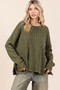 Mittoshop Mineral Wash Cutout Pocket Long Sleeve Waffle Top
