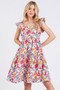 Mittoshop Flower Print Ruffle Shoulder A-line Mini Dress