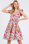 Mittoshop Flower Print Ruffle Shoulder A-line Mini Dress