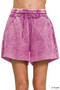 Zenana Acid Wash Fleece Drawstring Shorts With Pockets