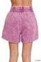 Zenana Acid Wash Fleece Drawstring Shorts With Pockets