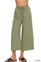 Zenana Woven Crepe Elastic Band Waist Cropped Pants