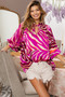 BiBi Tied Neck Half Balloon Sleeve Zebra Satin Top