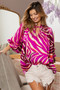 BiBi Tied Neck Half Balloon Sleeve Zebra Satin Top