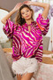BiBi Tied Neck Half Balloon Sleeve Zebra Satin Top