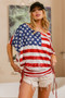 BiBi American Flag Printed Side Ruched Details Knit Top