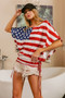 BiBi American Flag Printed Side Ruched Details Knit Top