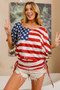 BiBi American Flag Printed Side Ruched Details Knit Top
