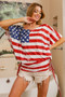 BiBi American Flag Printed Side Ruched Details Knit Top