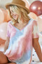 BiBi Tie Dye French Terry V Neck Top
