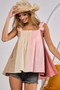 BiBi Frill Shoulder Strap Color Block Bodice Top