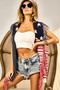 BiBi American Flag Fringe Edged Sweater Vest