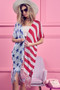 BiBi American Flag Theme Fringed Knit Cardigan