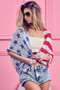 BiBi American Flag Theme Cocoon Knit Cardigan