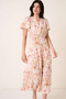 Mittoshop Flower Print Flutter Sleeve V Slit Maxi Dress