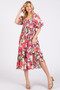 Mittoshop Flower Print Puff Sleeve Ruffle Smocked Midi Dress