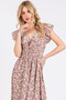 Mittoshop Flower Print Ruffle Cap Sleeve V-neck Midi Dress