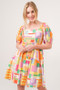 And The Why Square Neck Puff Sleeve Geo Printed Mini Dress