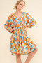 And The Why Printed Open Back Puff Sleeve Casual Dress