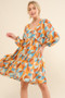 And The Why Printed Open Back Puff Sleeve Casual Dress