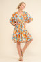 And The Why Printed Open Back Puff Sleeve Casual Dress