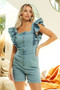 BiBi Zip Up Front Denim Romper With Ruffles
