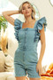BiBi Zip Up Front Denim Romper With Ruffles