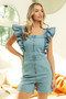 BiBi Zip Up Front Denim Romper With Ruffles