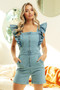 BiBi Zip Up Front Denim Romper With Ruffles