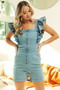 BiBi Zip Up Front Denim Romper With Ruffles