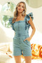 BiBi Zip Up Front Denim Romper With Ruffles